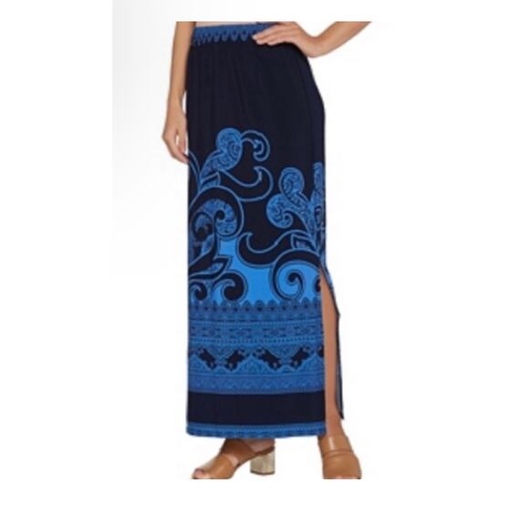 Susan Graver QVC Liquid Knit Blue Maxi Skirt Sz 2XP w/ Elastic Waist Straight - Picture 1 of 6